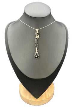 Antique Platinum, 1920s Art Deco Onyx & Diamond Drop Pendant