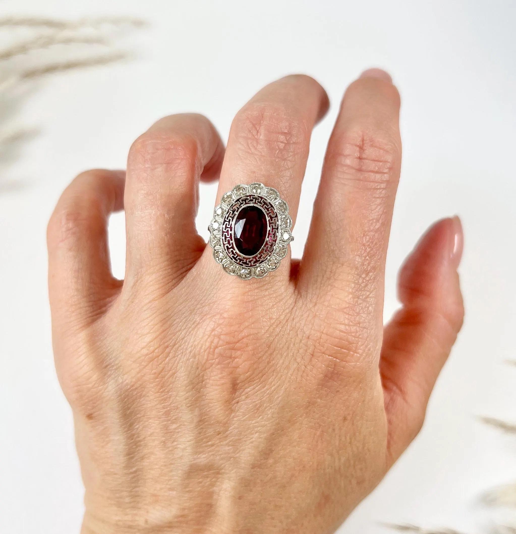 Women's or Men's Antique Platinum, 1920s Art Deco Pink Tourmaline Diamond Oval Cluster Halo Ring For Sale