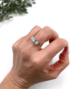 Antique Platinum, 1920s Art Deco Three Stone Diamond Ring
