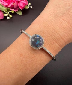 Antique Platinum, 1920s Black Opal & Diamond Hinged Bangle