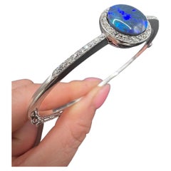 Antique Platinum, 1920s Black Opal & Diamond Hinged Bangle