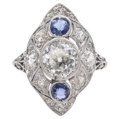 Anillo Cena Antiguo Platino 2.0tcw Diamante y Zafiro