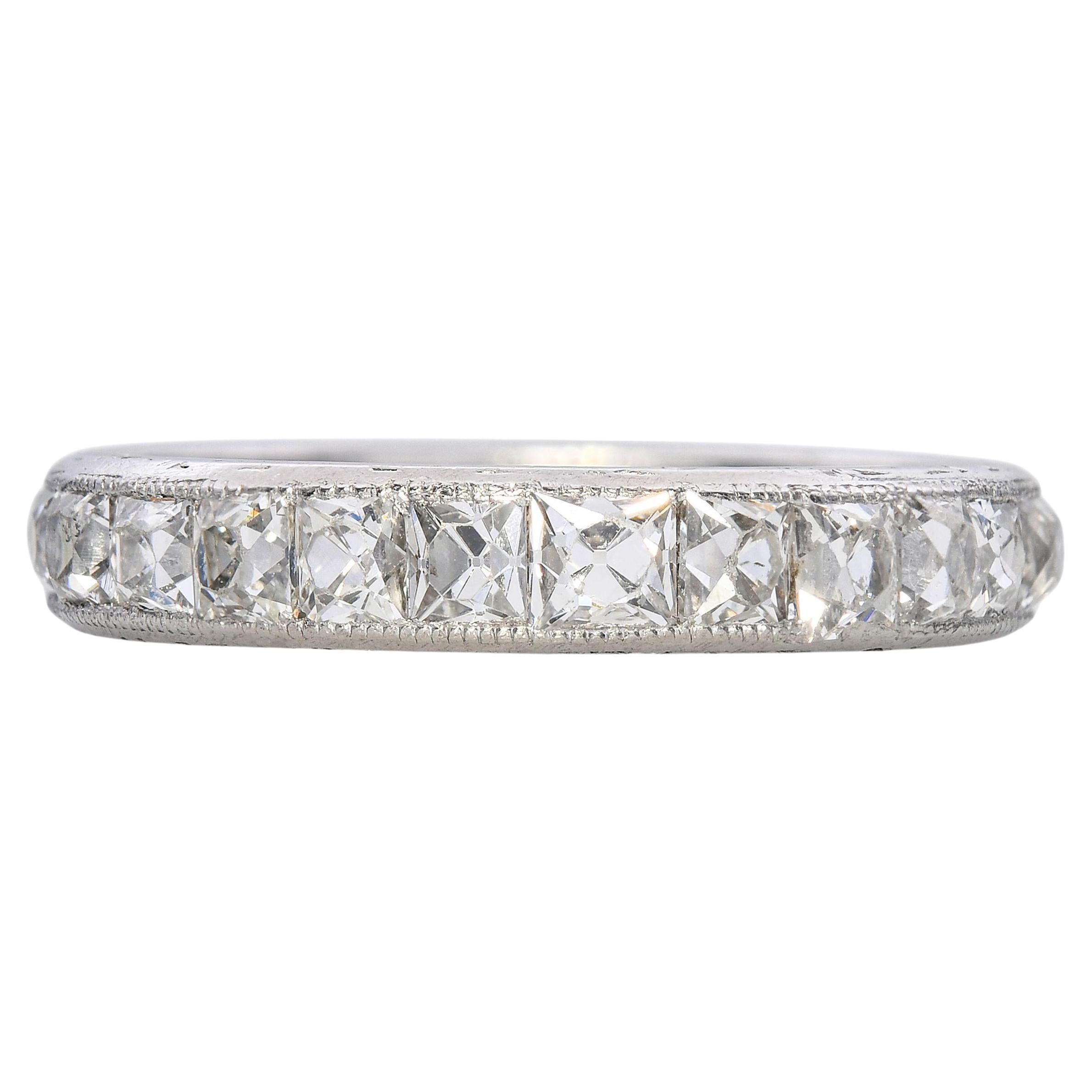 Antique Platinum 2.0tcw French Cut Diamond Eternity Band For Sale