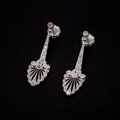 Antique Platinum 2.26ctw Old European Cut Diamond Palmette Drop Earrings