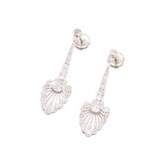 Antique Platinum 2.26ctw Old European Cut Diamond Palmette Drop Earrings