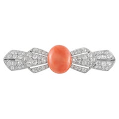 Antique Platinum 2.4ct Diamond and Coral Bar Brooch MF08-062426