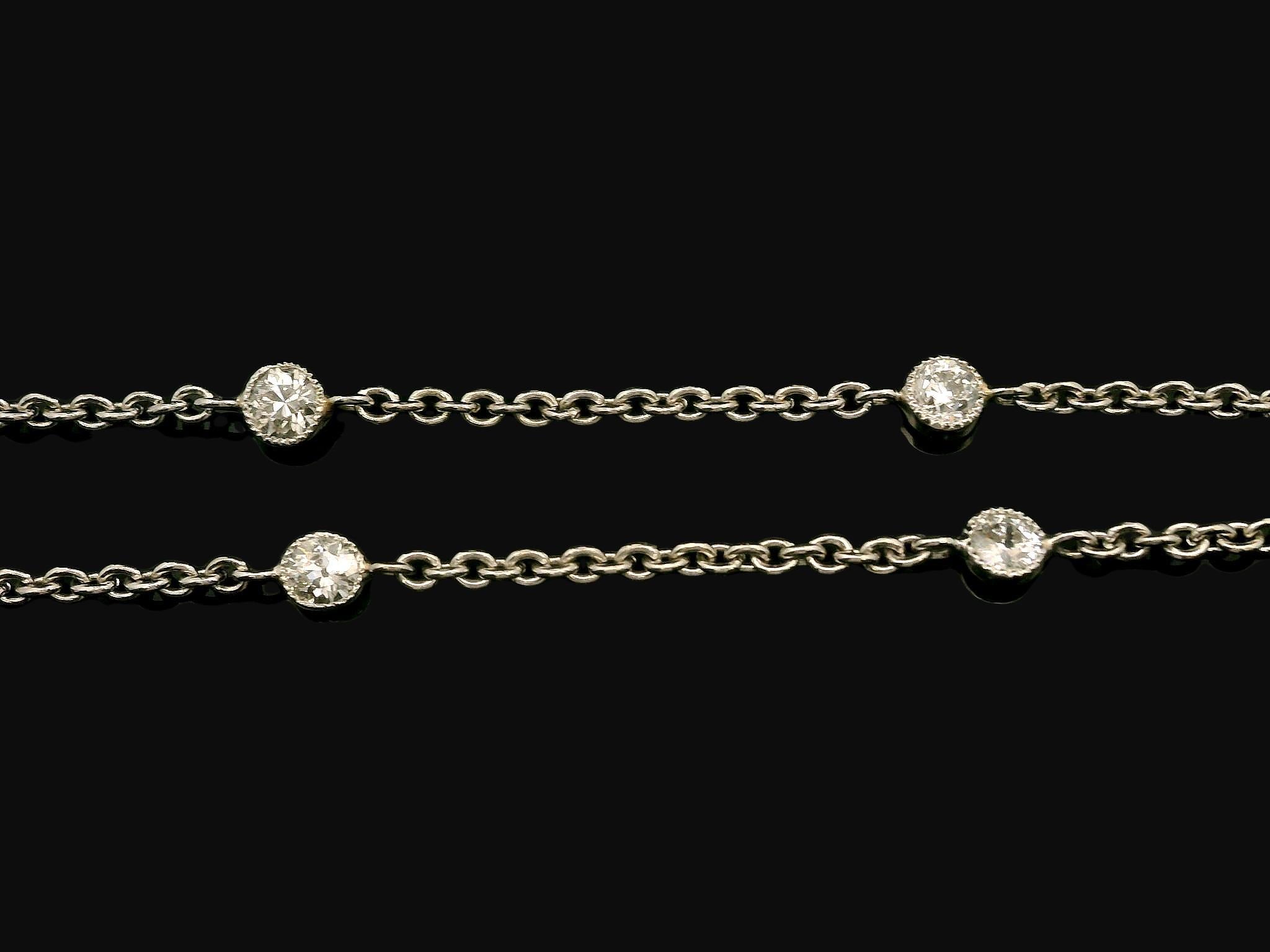 Taglio antico europeo Collana a catena in platino antico con castone di diamanti taglio vecchio da 2,70 ct. in vendita