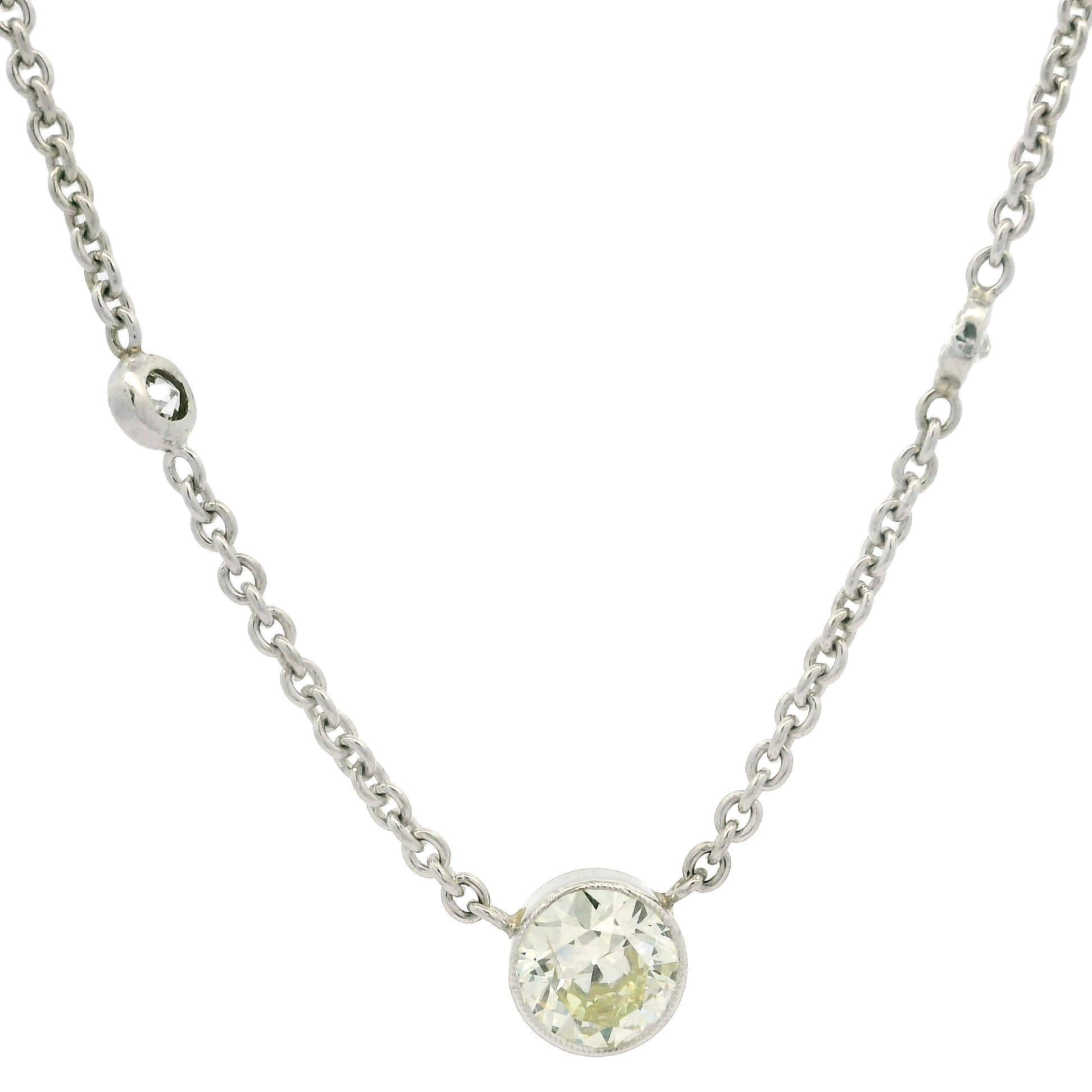 Collana a catena in platino antico con castone di diamanti taglio vecchio da 2,70 ct. in vendita 1