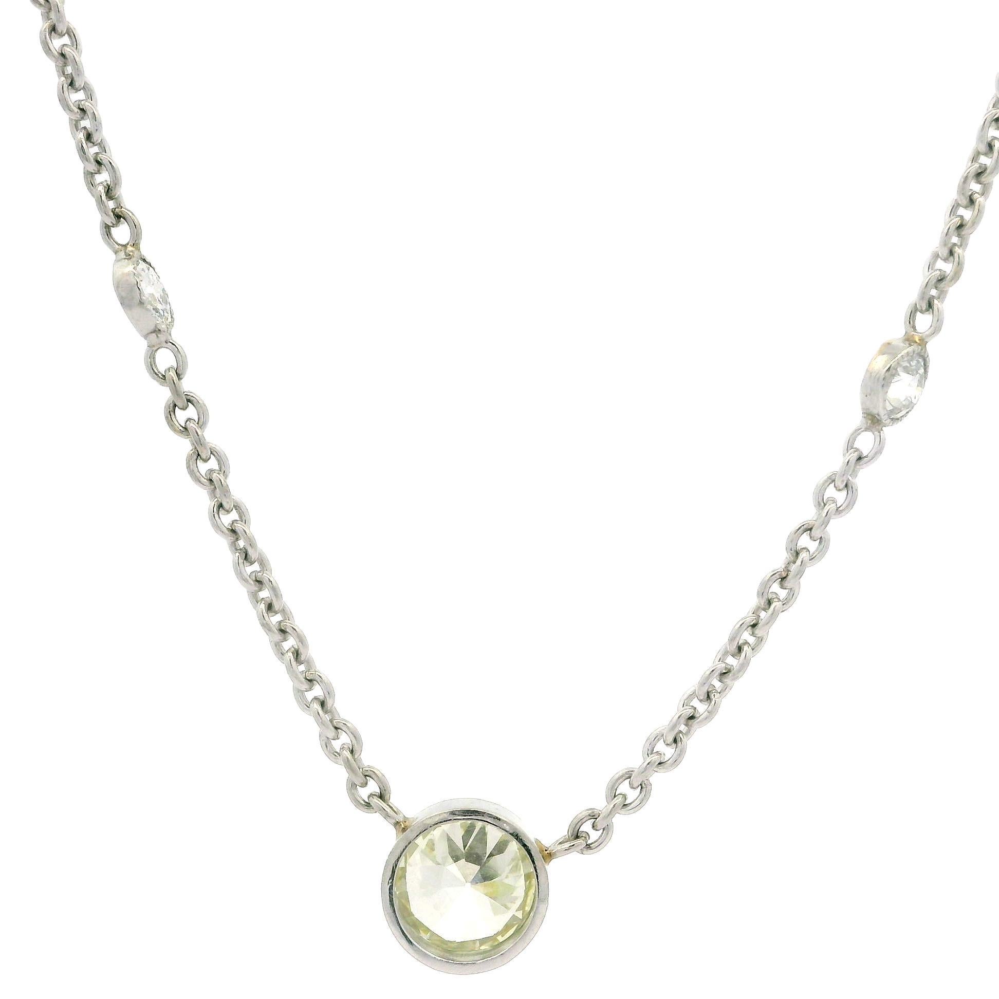 Collana a catena in platino antico con castone di diamanti taglio vecchio da 2,70 ct. in vendita 2