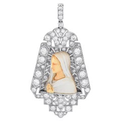 Antique Platinum 3.50ct Diamond and Mother of Pearl Pendant
