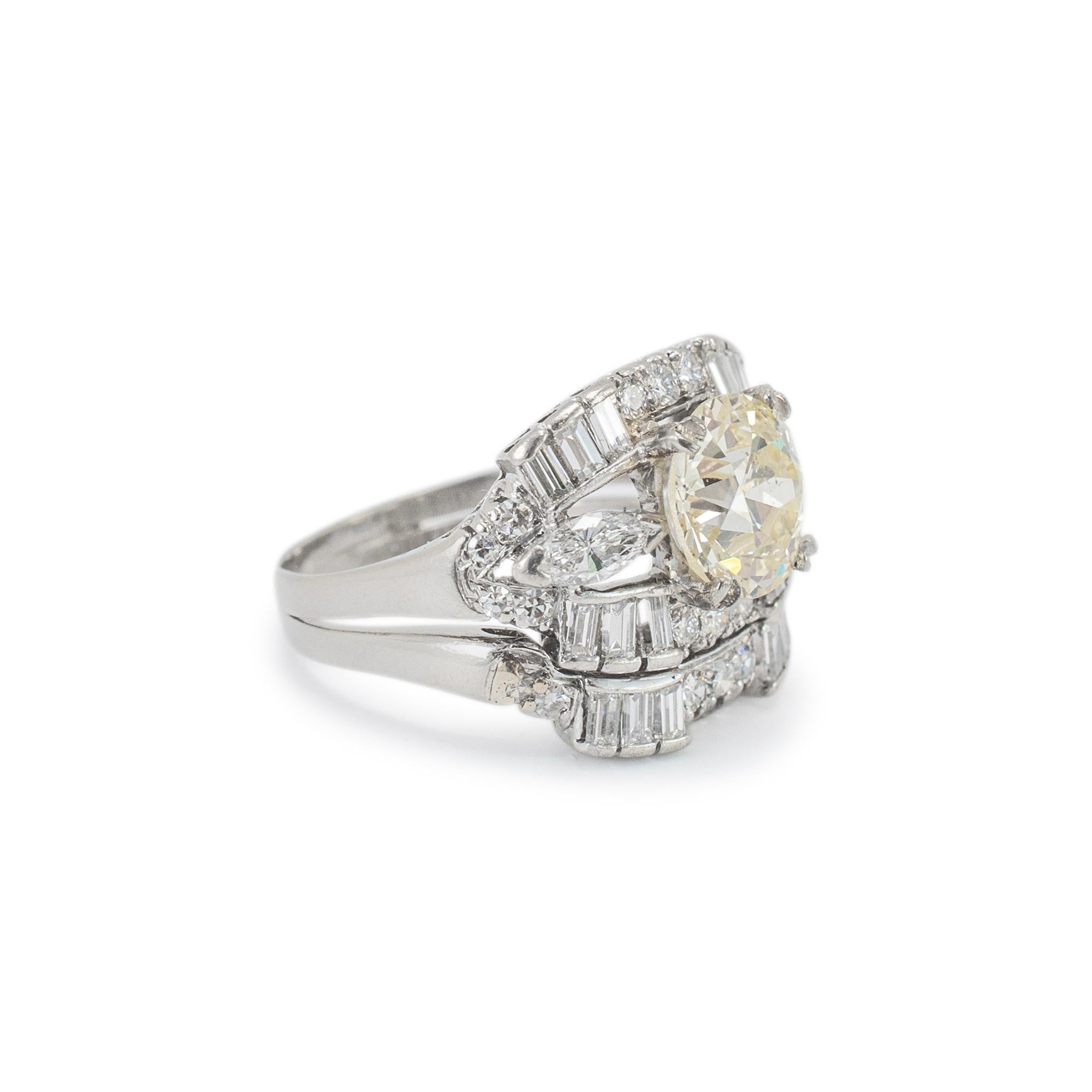 Antique Platinum 3.52ct Old European Cut Accented Diamond Engagement Ring In Excellent Condition For Sale In Houston, TX