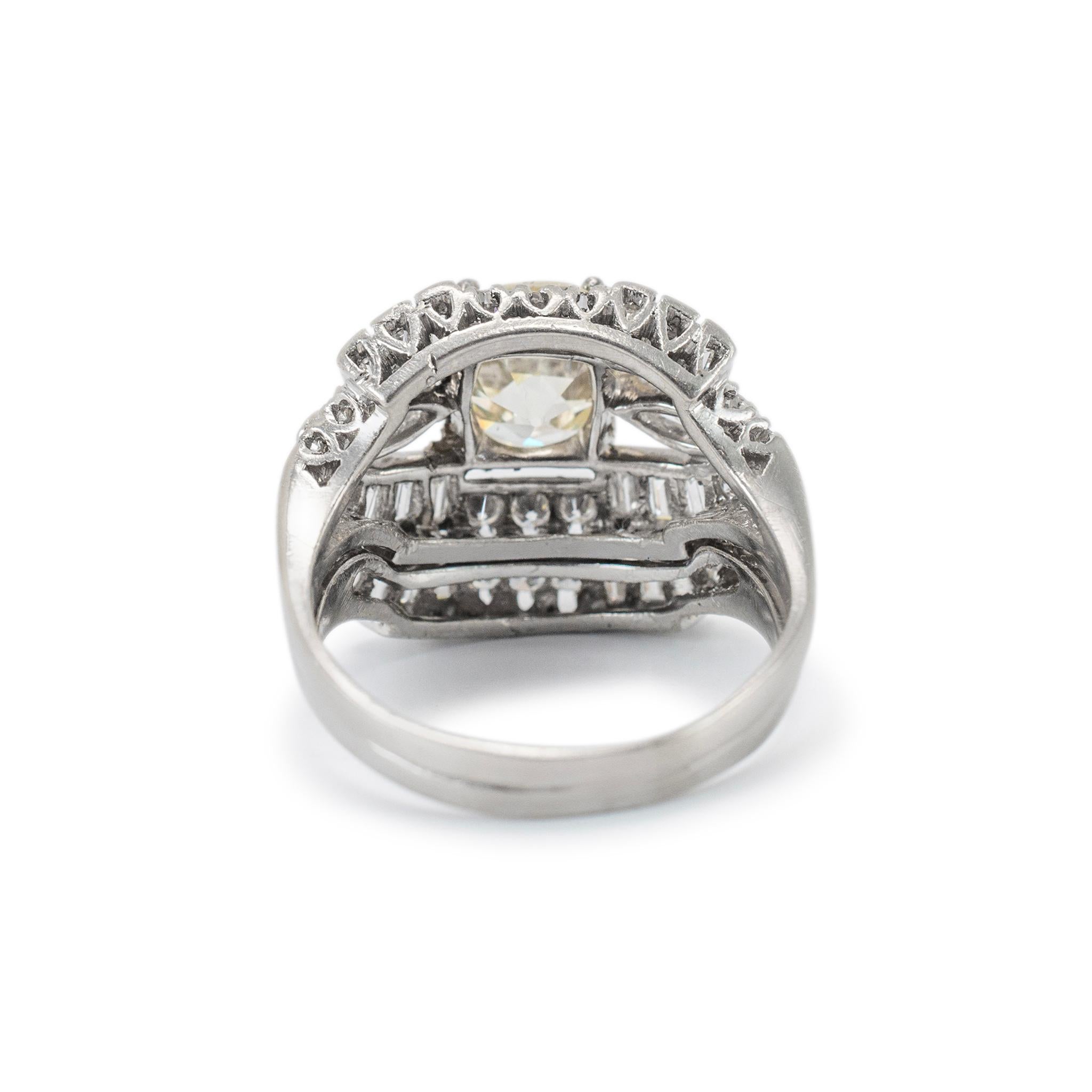 Women's Antique Platinum 3.52ct Old European Cut Accented Diamond Engagement Ring For Sale