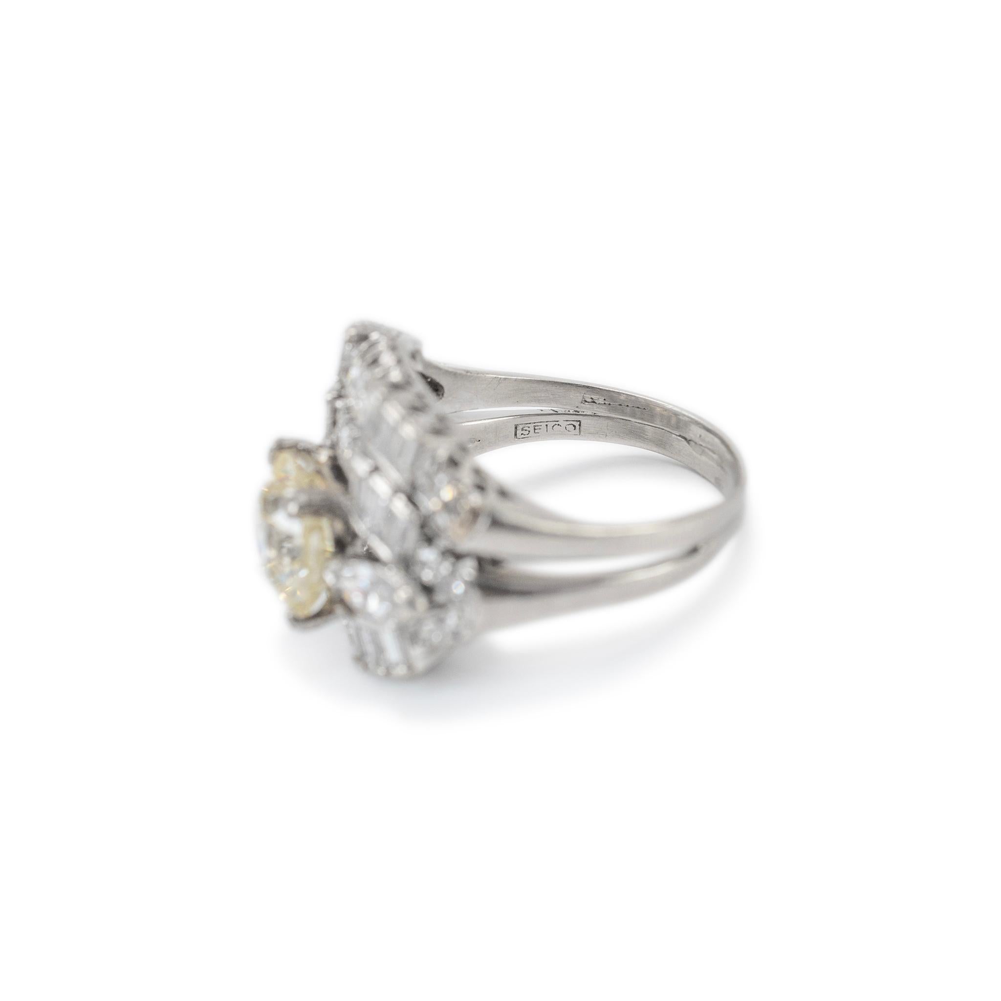 Antique Platinum 3.52ct Old European Cut Accented Diamond Engagement Ring For Sale 1