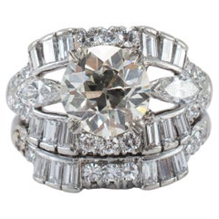 Antique Platinum 3.52ct Old European Cut Accented Diamond Engagement Ring