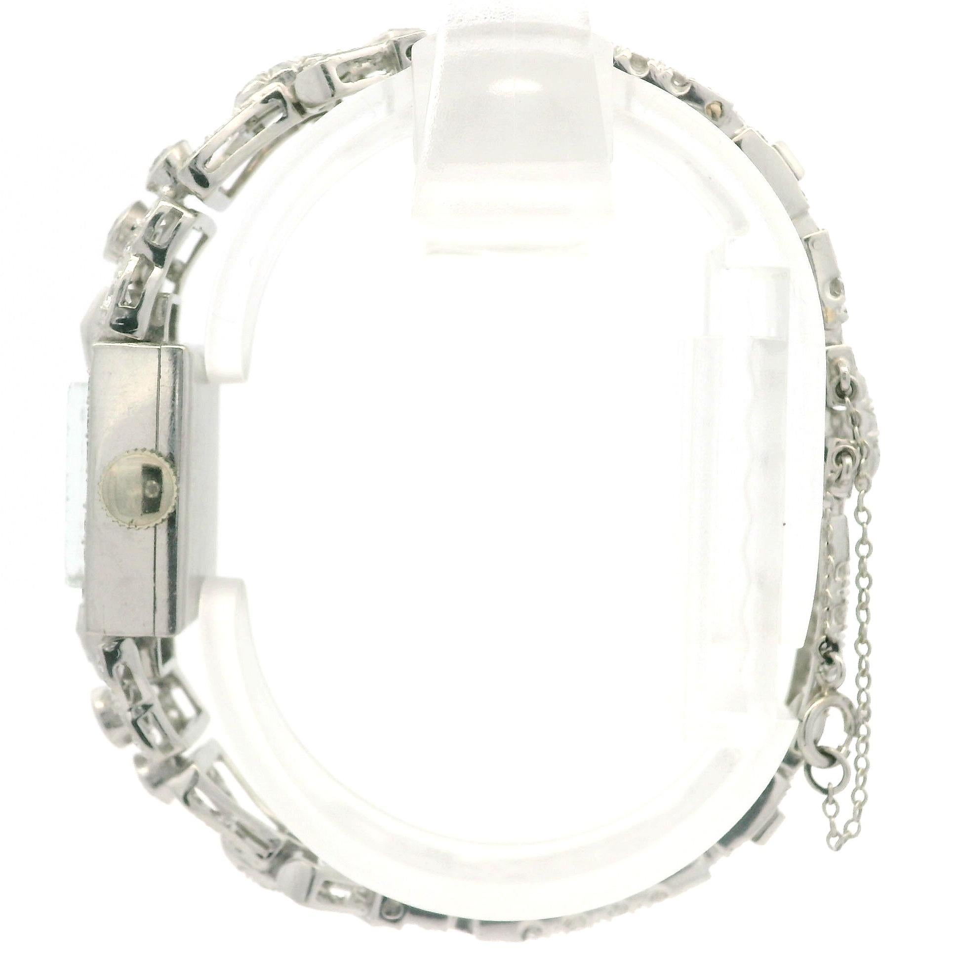 Antique Platinum 3.72ctw Old Round & Baguette Cut Diamond Fancy Wrist Watch Brac For Sale 6
