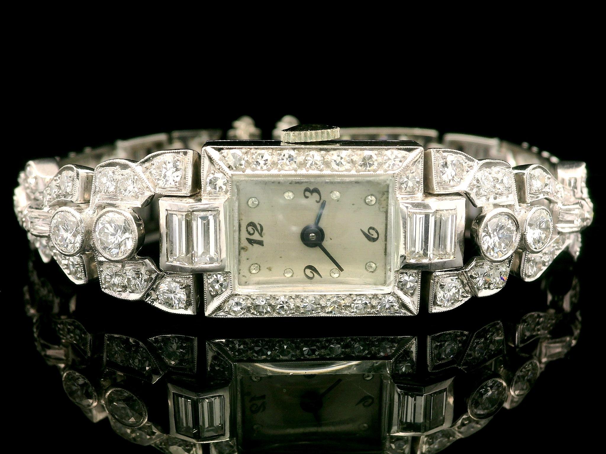 --Stones:--
113 Natural Genuine Diamonds - Old European & Single Cut - Bezel, Pave & Prong Set - F-H Color - VS1-SI1 Clarity - 2.84ctw approx.
6 Natural Genuine Diamonds - Baguette Cut - Channel Set -F-H Color - VS1/VS2 Clarity - 0.88ctw