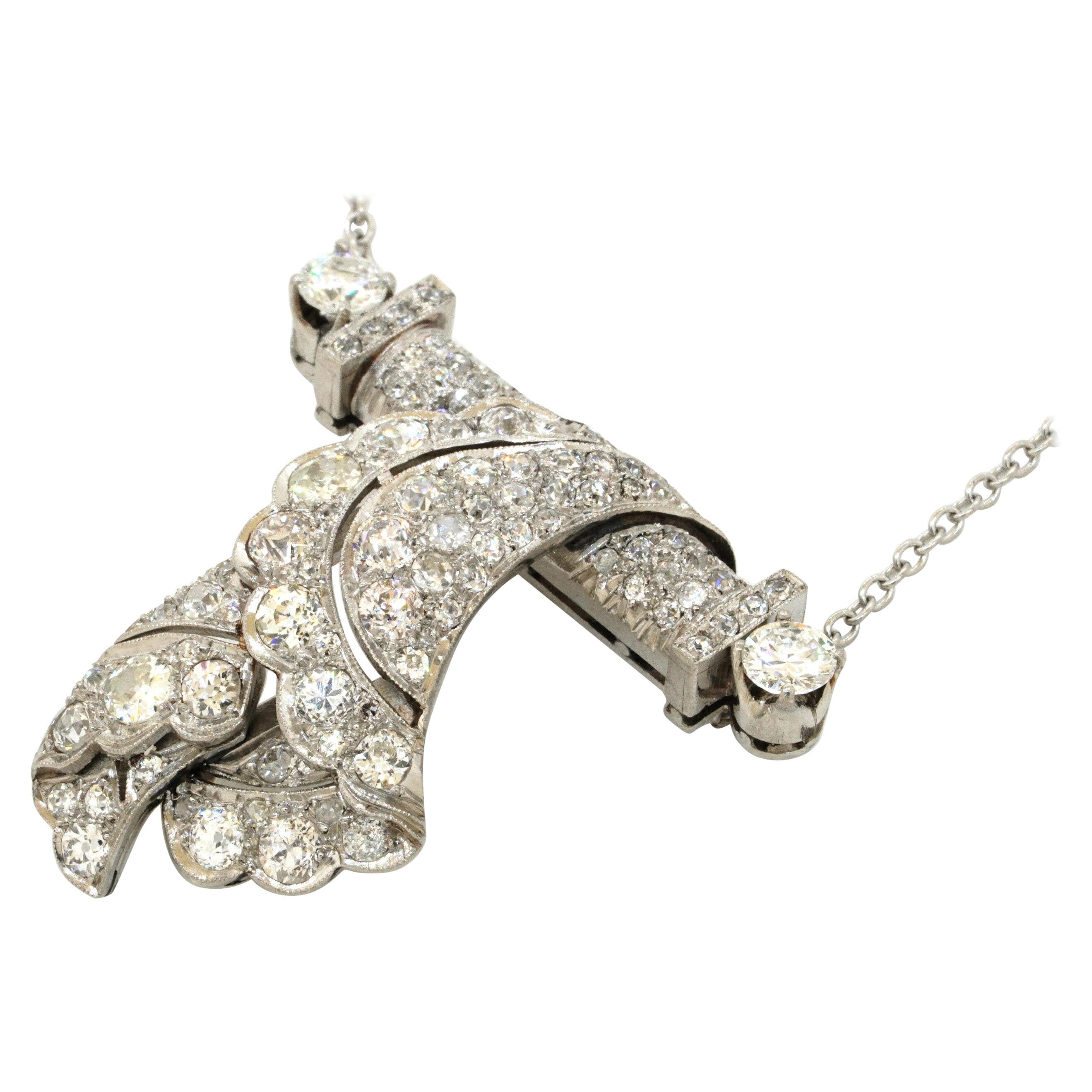 Antique Platinum 4.0ct Diamond Abstract Pendant Necklace For Sale