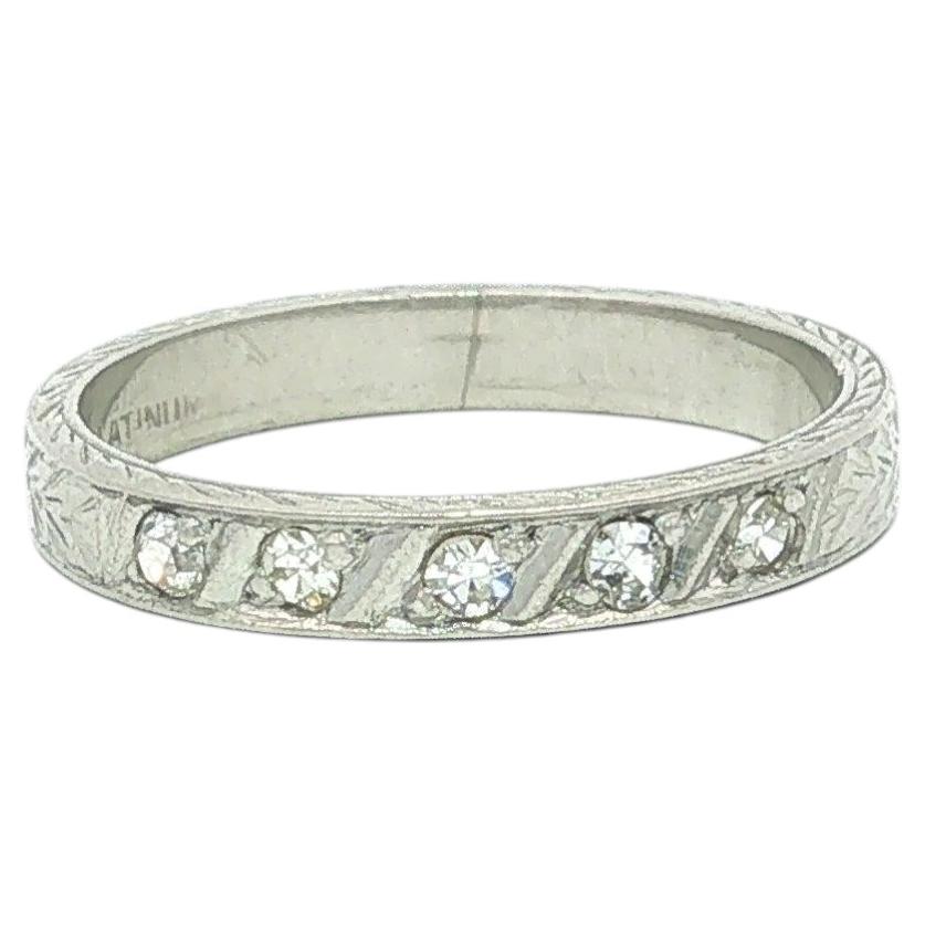 Antique Platinum 5 Single Cut Diamond 2.7mm Wheat Work Stack Band Ring Sz4 For Sale