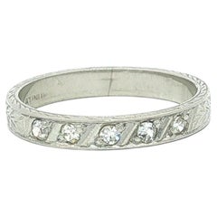 Antique Platinum 5 Single Cut Diamond 2.7mm Wheat Work Stack Band Ring Sz4