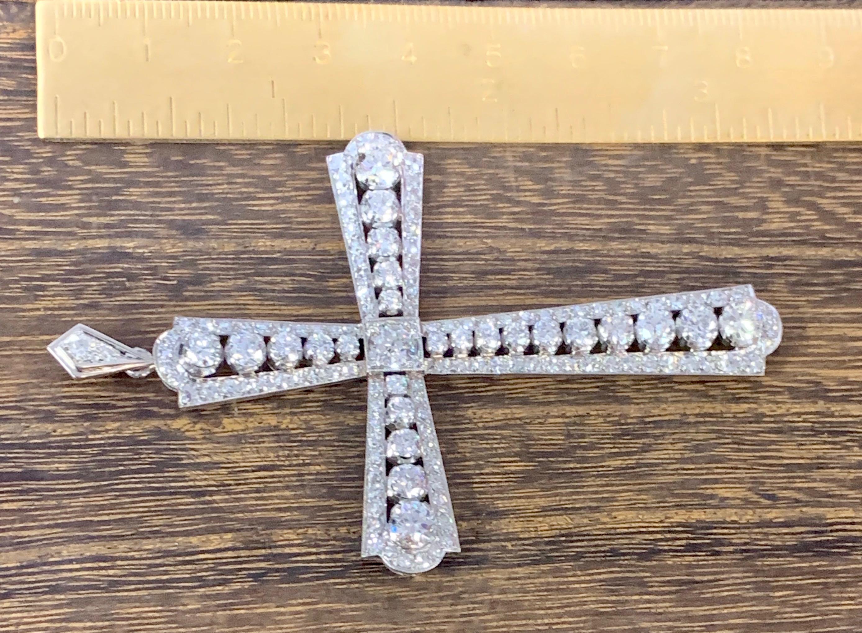 Women's or Men's Antique Platinum 6.00 Carat Large Diamond Cross Pendant