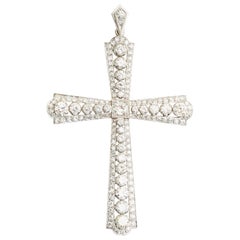 Antique Platinum 6.00 Carat Large Diamond Cross Pendant