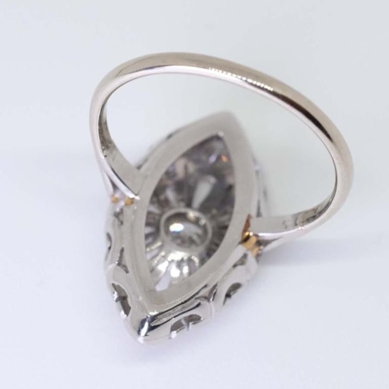 Brilliant Cut Antique Platinum and 14k Gold Filigree Diamond Ring For Sale