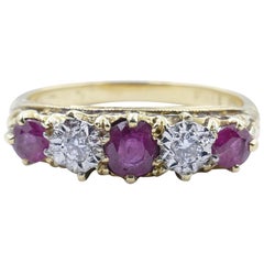 Antique Platinum and 18 Carat Yellow Gold 3 Ruby 2 Diamond Band Eternity Ring