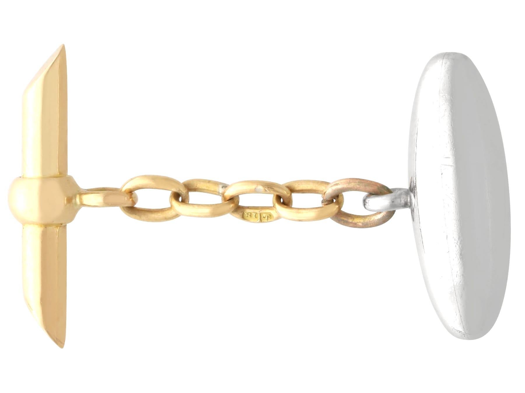 1910s Platinum and 18k Yellow Gold Cufflinks In Excellent Condition For Sale In Jesmond, Newcastle Upon Tyne