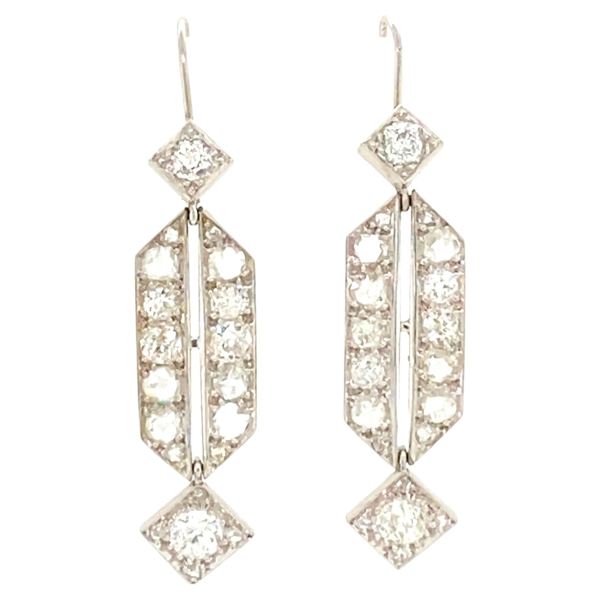 Diamond Platinum Filigree Antique Style Dangle Earrings at 1stDibs