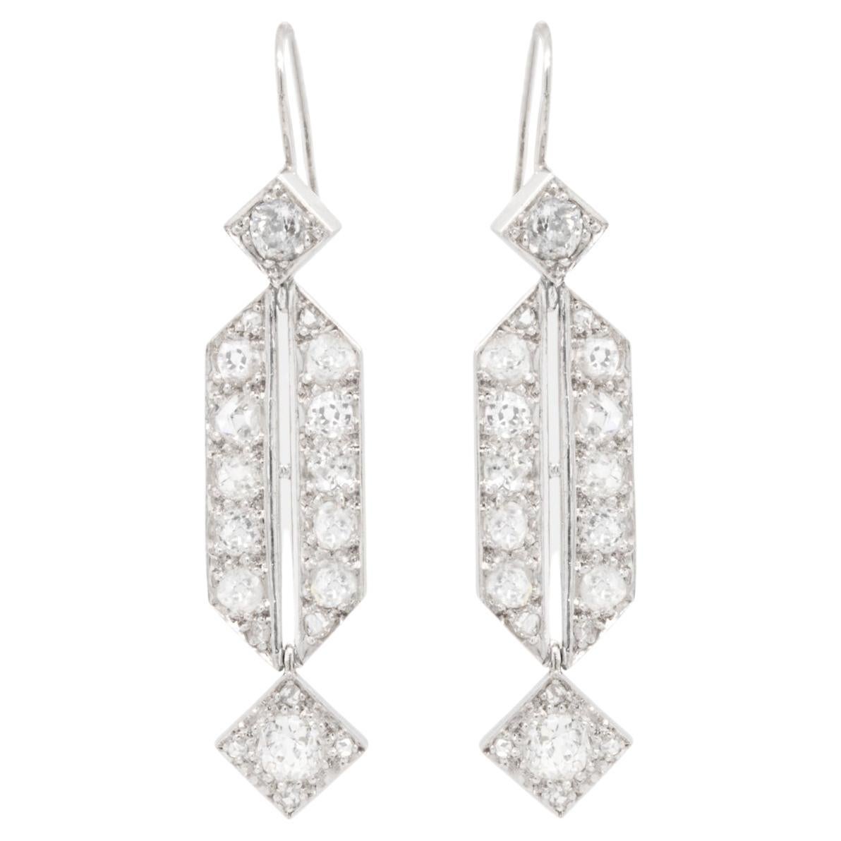 Antique Platinum and Diamond Dangle Earrings For Sale
