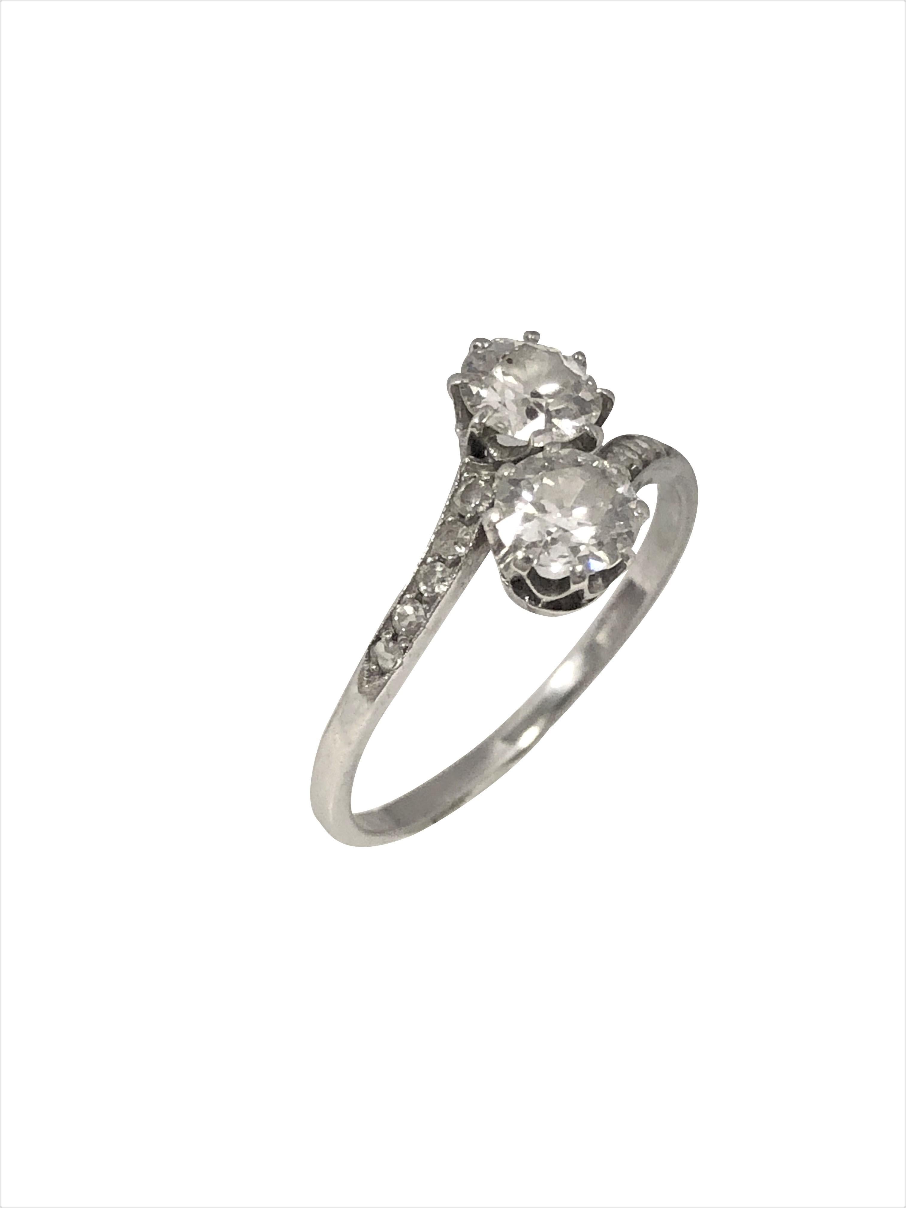 Old Mine Cut Antique Platinum and Diamond Ladies Bypass Ring