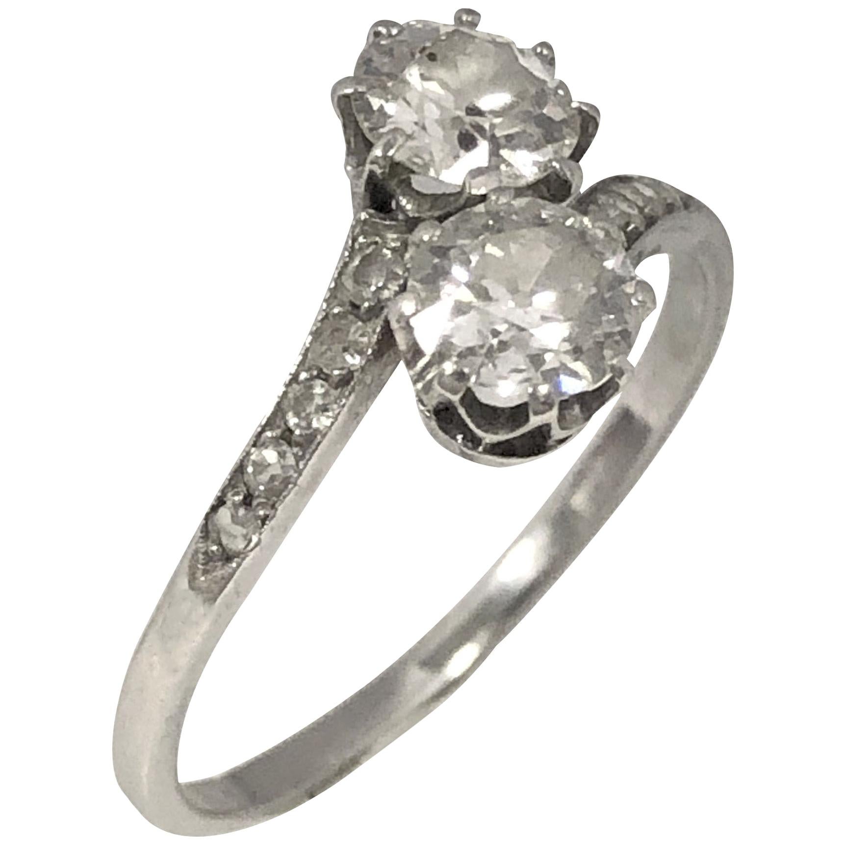 Antique Platinum and Diamond Ladies Bypass Ring