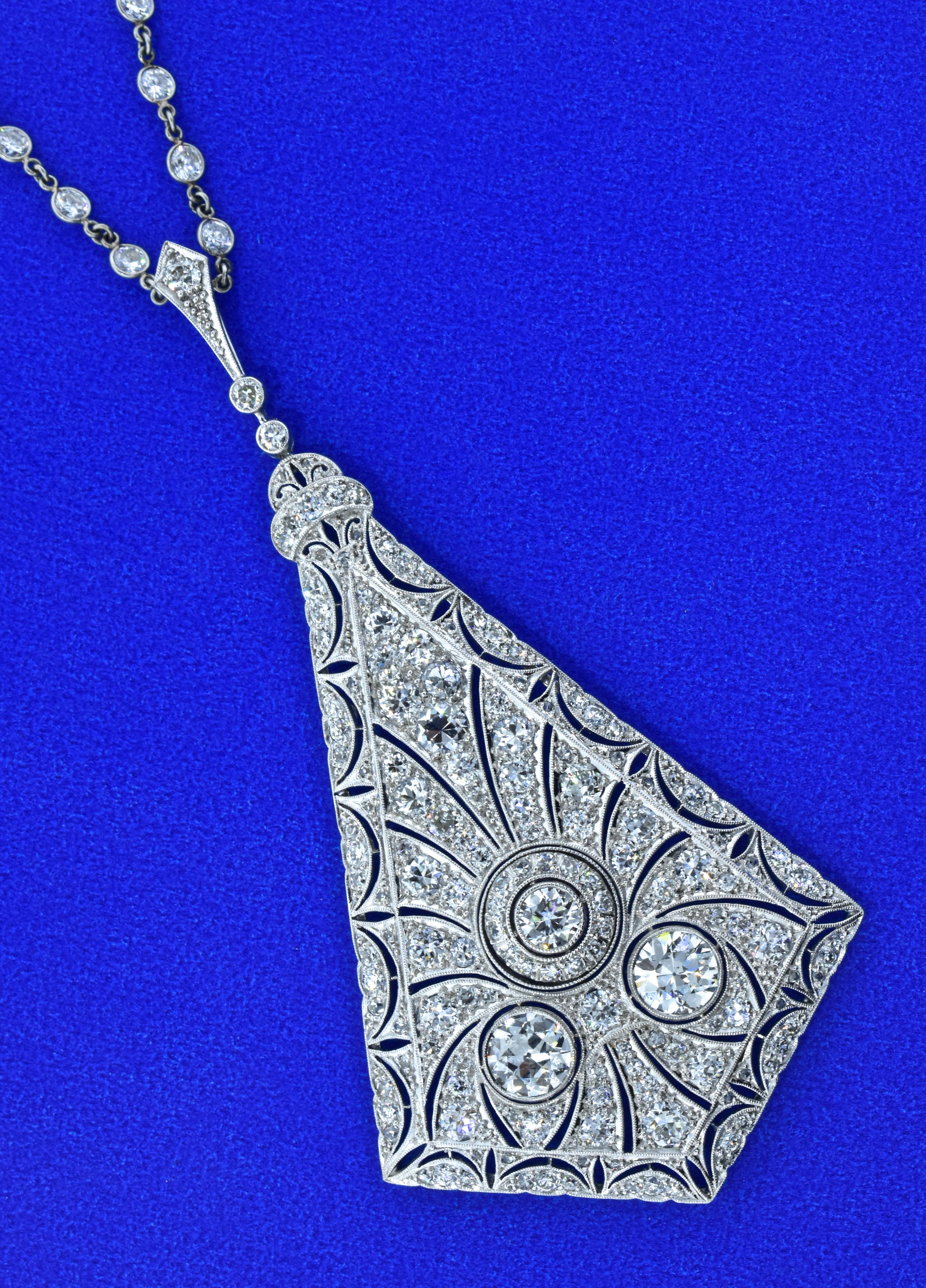 Old European Cut Antique Platinum and Diamond Necklace, circa 1915