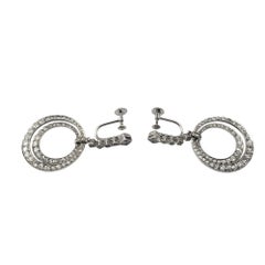 Antique Platinum and Diamond Screw Back Dangle Hoop Earrings #21419