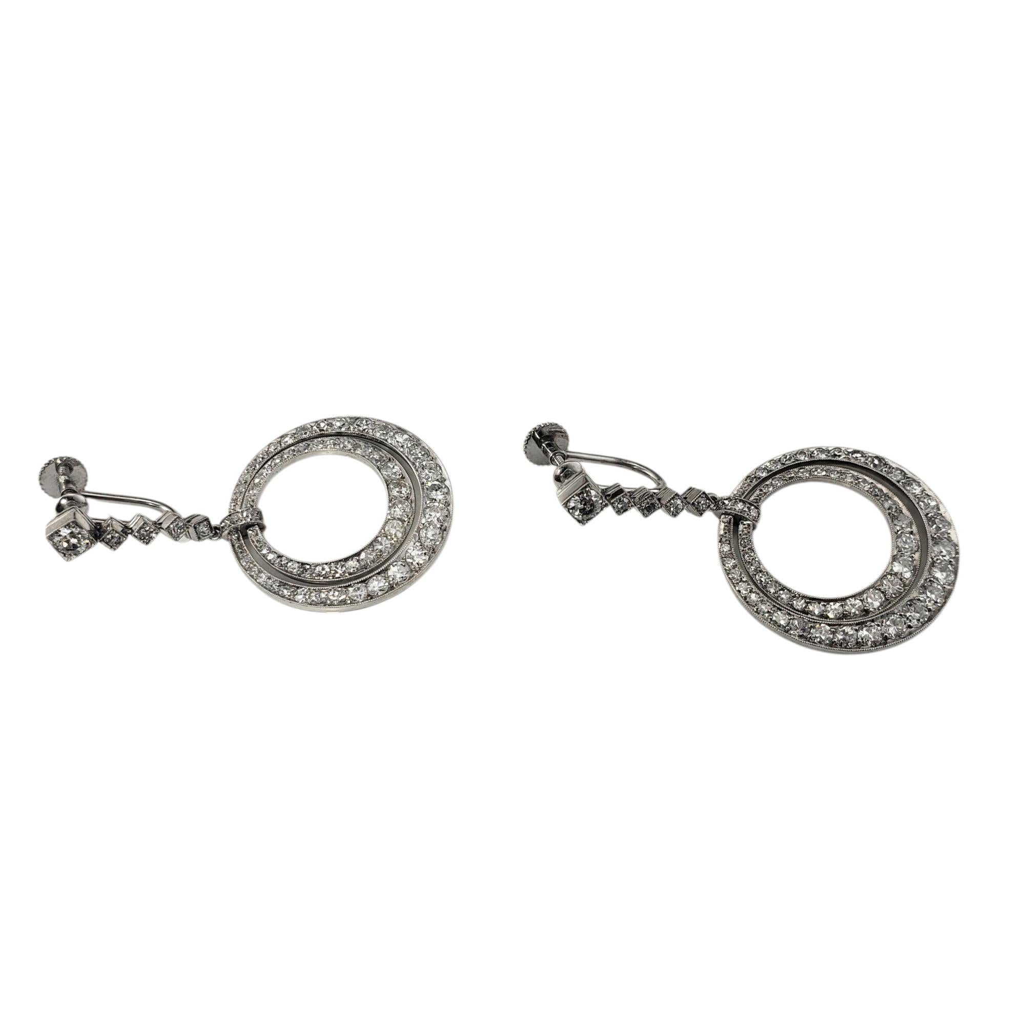 Round Cut Antique Platinum and Diamond Screw Back Dangle Hoop Earrings #21419 For Sale