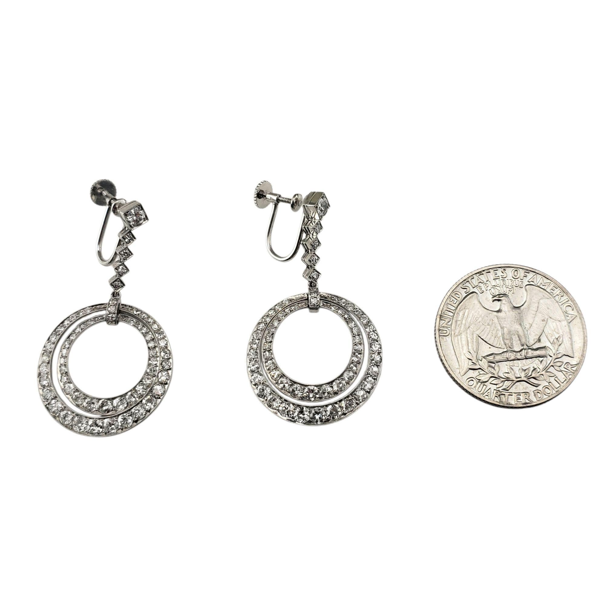 Antique Platinum and Diamond Screw Back Dangle Hoop Earrings #21419 In Good Condition For Sale In Washington Depot, CT