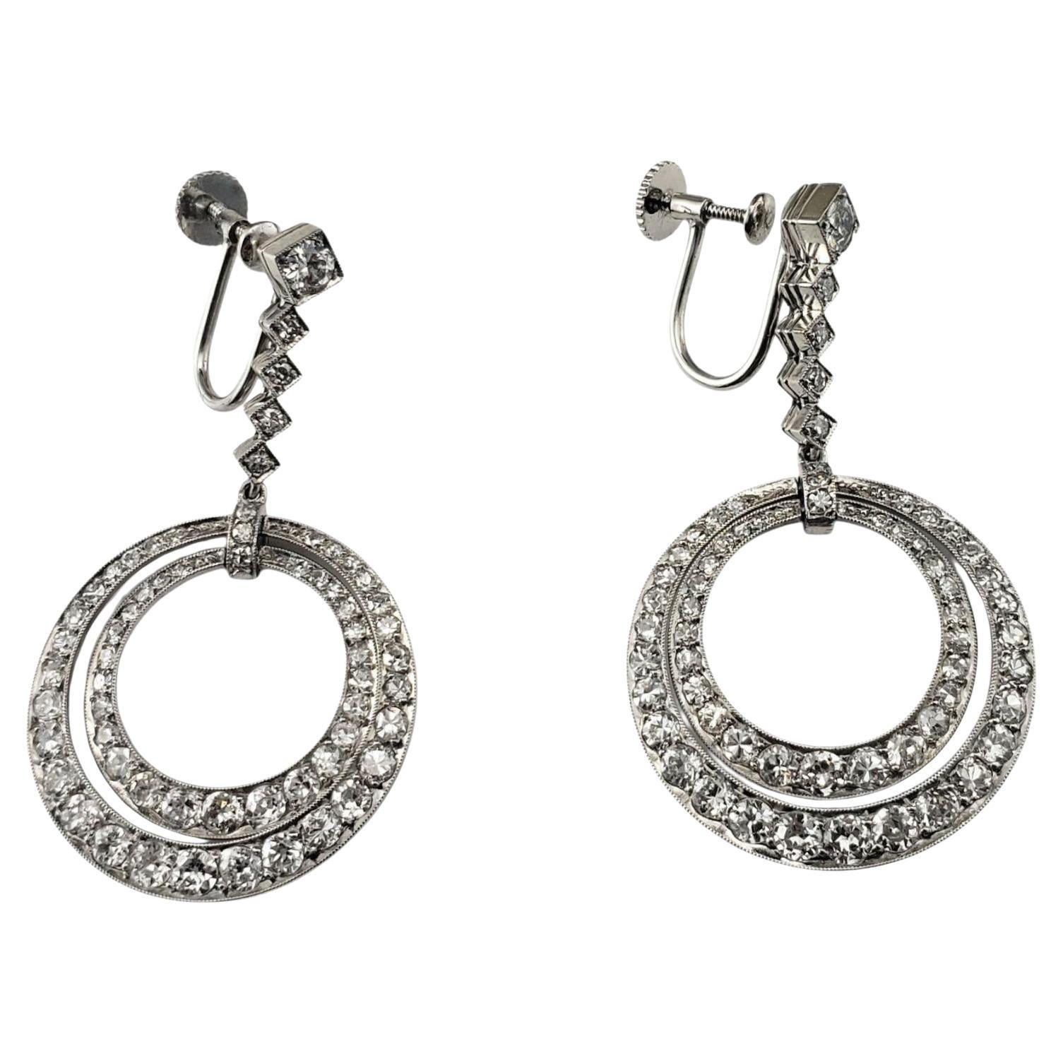 Antique Platinum and Diamond Screw Back Dangle Hoop Earrings #21419 For Sale