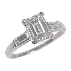 Antique Platinum and Emerald Cut Diamond Engagement Ring