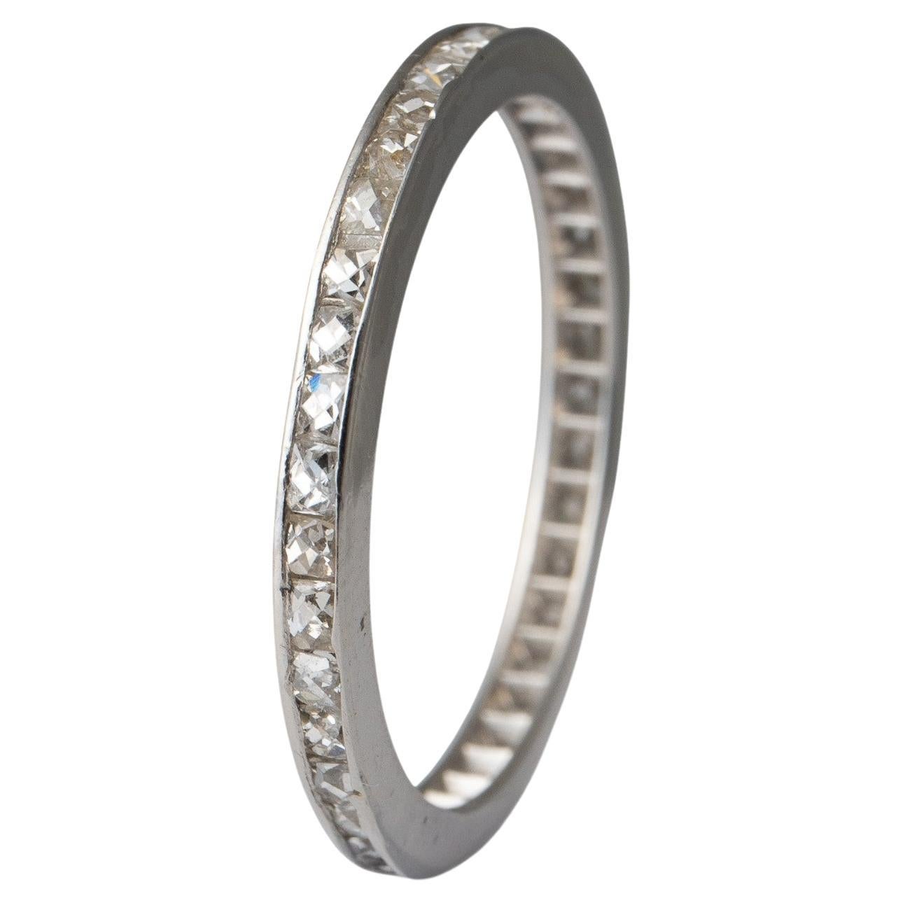 Antique Platinum and French Cut Diamond Eternity Band Ring