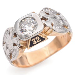 Antique Platinum and Gold 0.59ct Diamond 32nd Degree Scottish Rite Masonic Ring