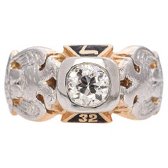 Antique Platinum and Gold 0.59ct Diamond 32nd Degree Scottish Rite Masonic Ring