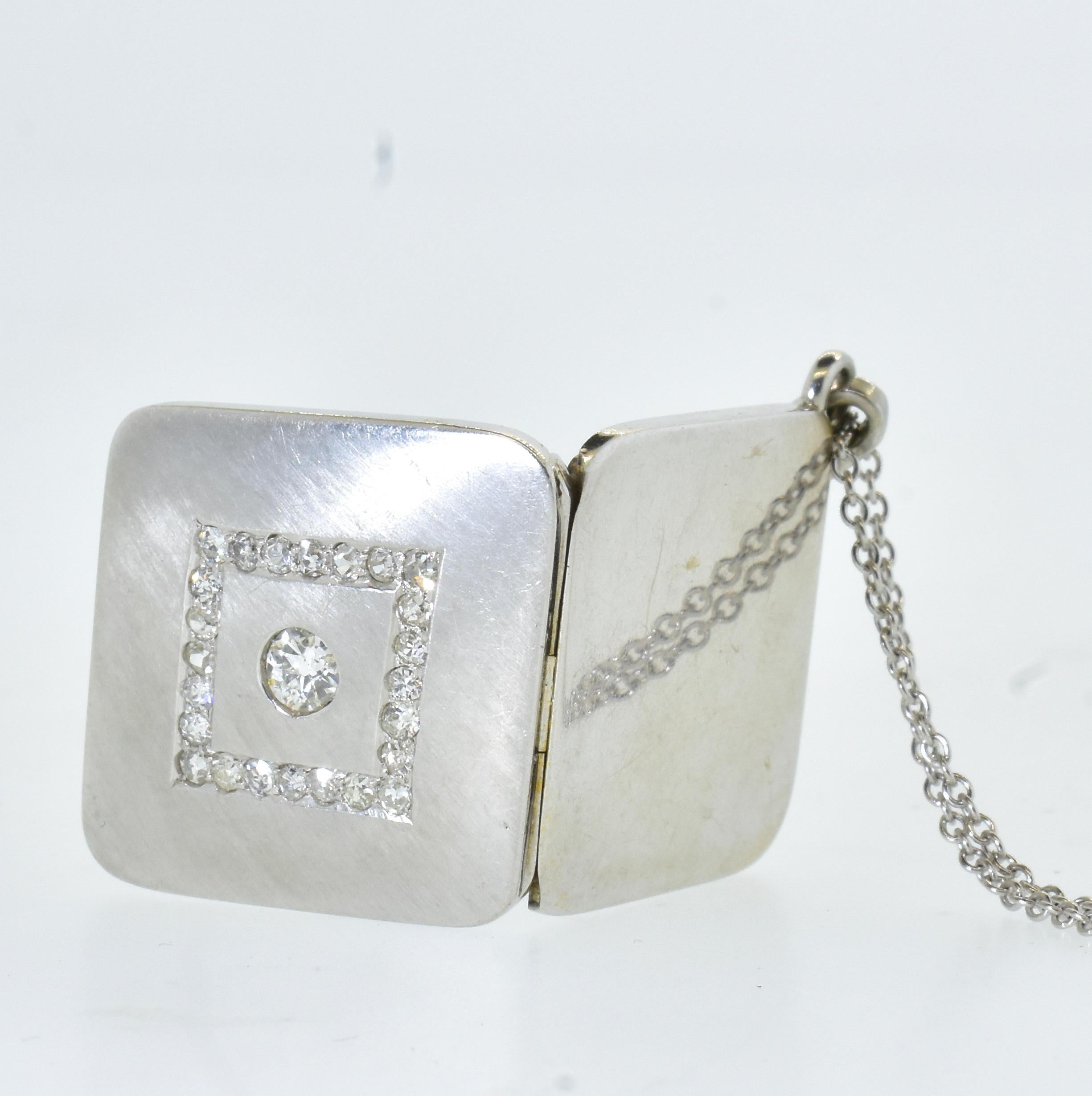 Old European Cut Antique Platinum and Gold Diamond Locket, Edwardian, circa 1910