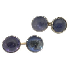 Boutons de manchette anciens en platine et saphir