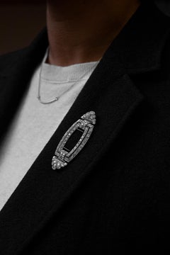 Antique Platinum Art Deco Diamond and Onyx Brooch, c.1920's