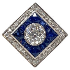 Antique Platinum Art Deco Diamond and Sapphire Ring