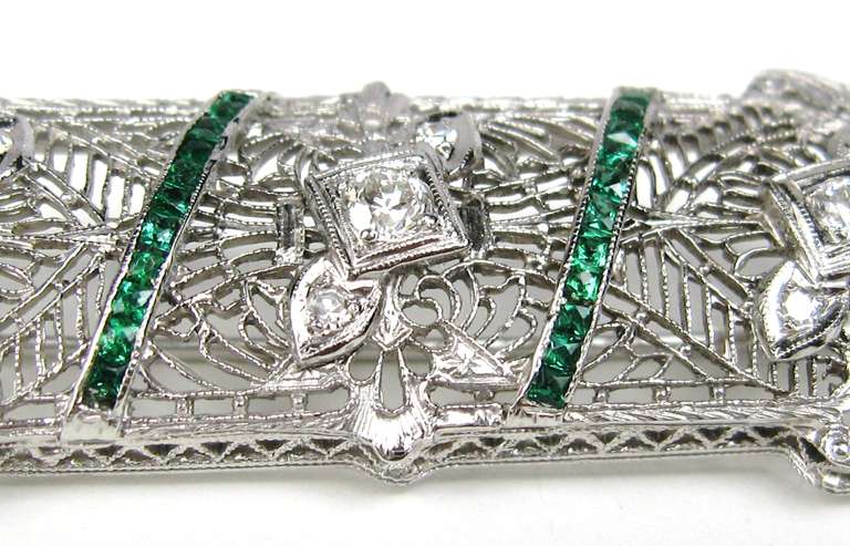 Old European Cut  Antique Platinum Art Deco Diamond Brooch Pin 1920s  For Sale