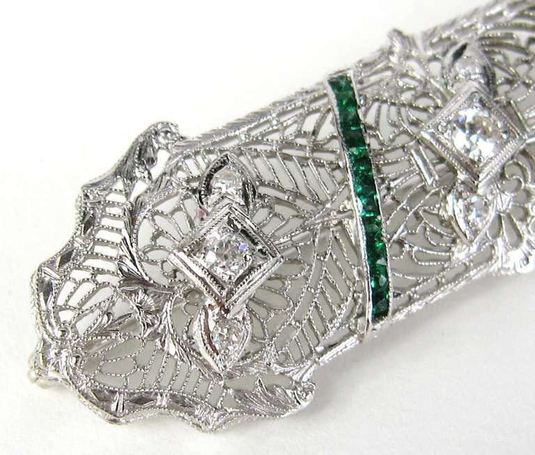  Antique Platinum Art Deco Diamond Brooch Pin 1920s  In Good Condition For Sale In Wallkill, NY
