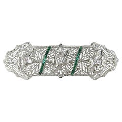  Vintage Platinum Art Deco Diamond Brooch Pin 1920s 