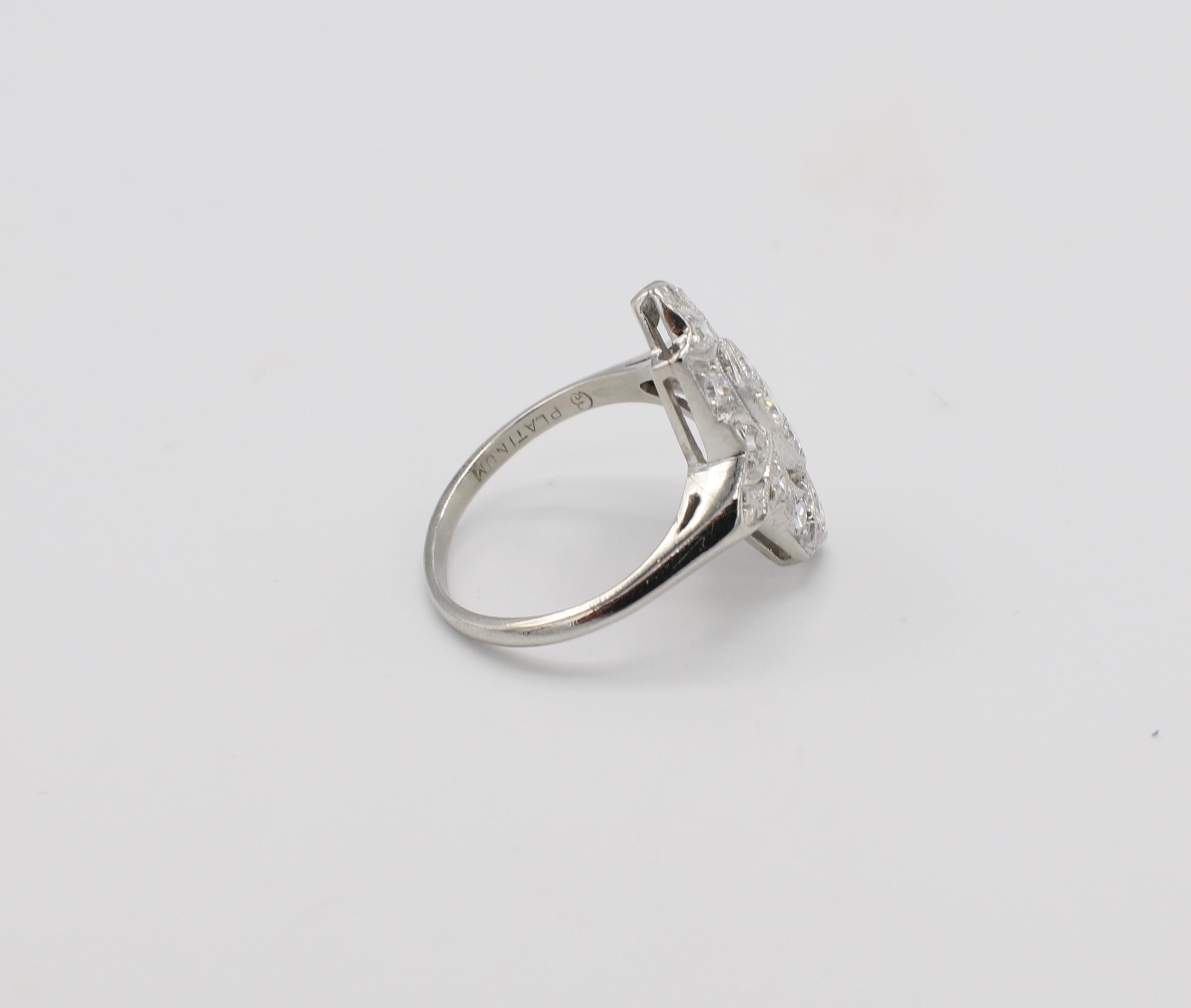 Antique Platinum Art Deco Diamond Navette Ring In Good Condition In  Baltimore, MD