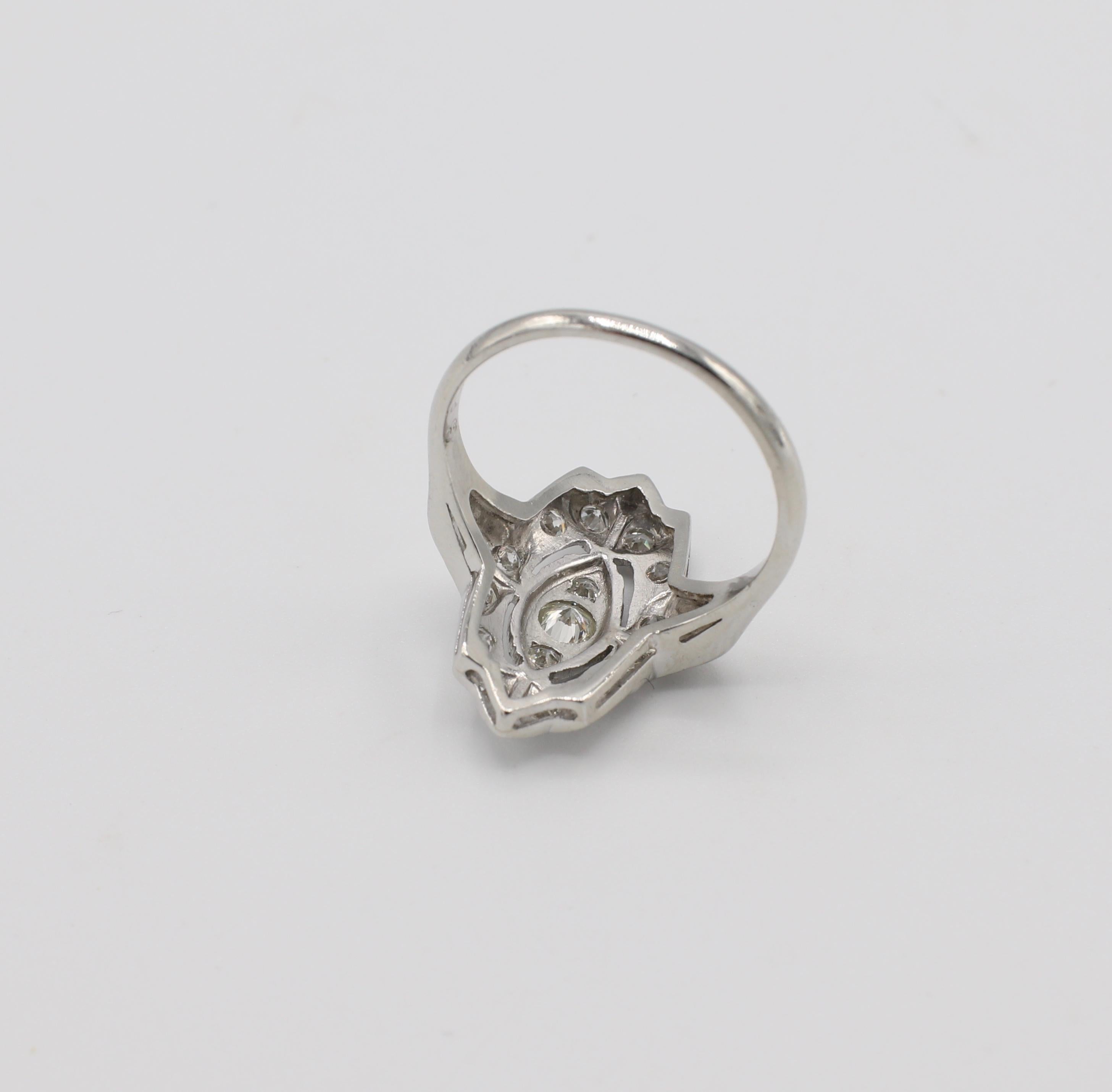 Women's Antique Platinum Art Deco Diamond Navette Ring